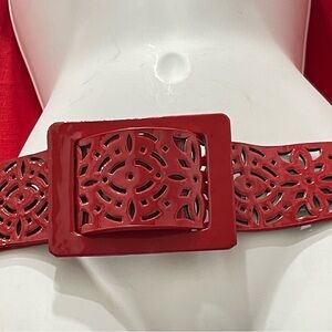 Vintage Red Cinch Belt:Oscar de la Renta